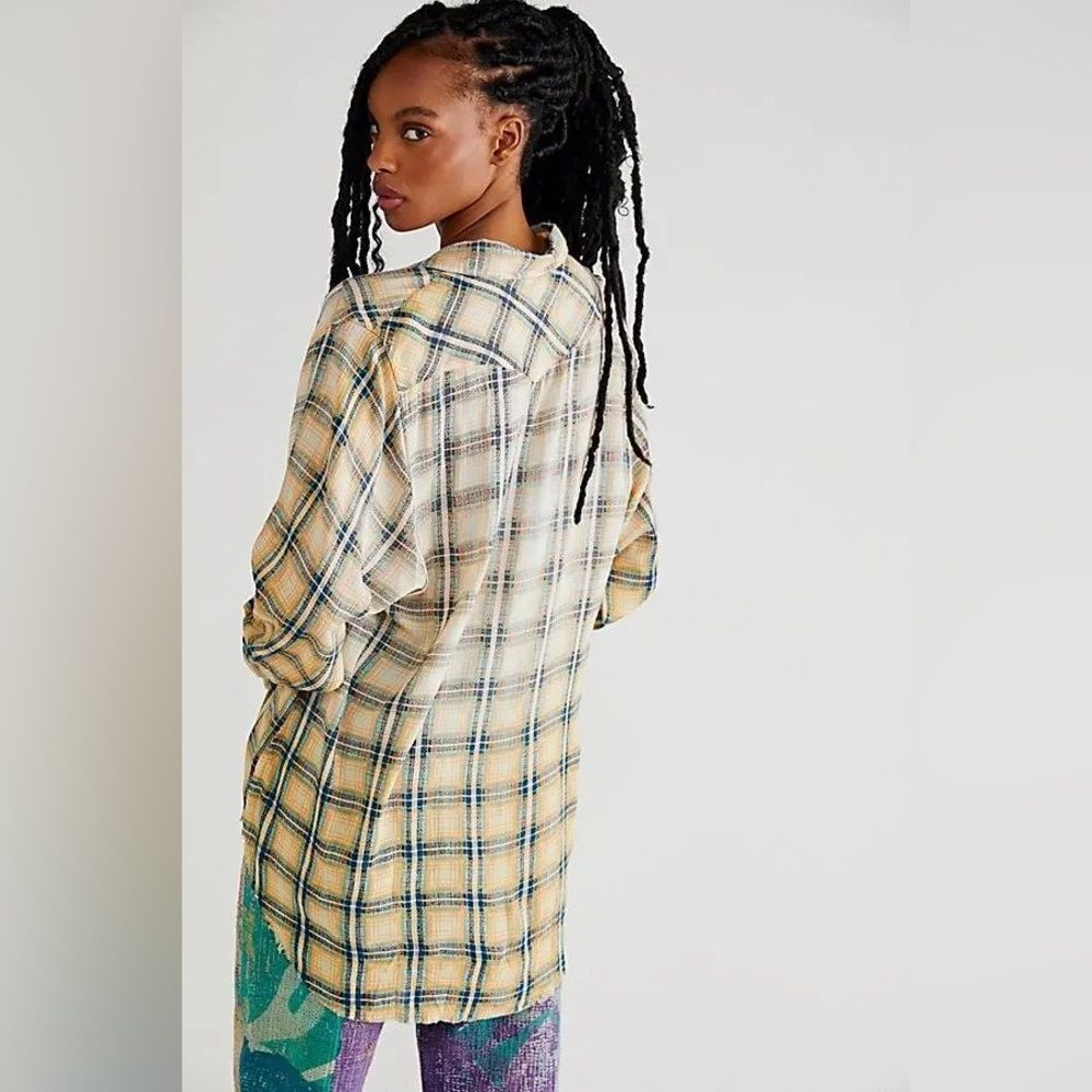 NWT Free People One Grunge Plaid Button Down In Taupe